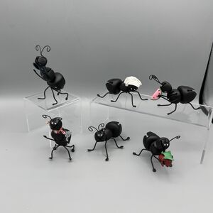 Vtg Metal Picnic Ants Carrying Fruit Chef Humorous Picnic Table Decor Set of 6